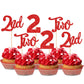 ZHUOWEISM 24 PCS Cupcake Toppers, Glitter Number 2, Red Paper Decorations for 2nd Birthday, Baby Shower, Anniversary Party Supplies