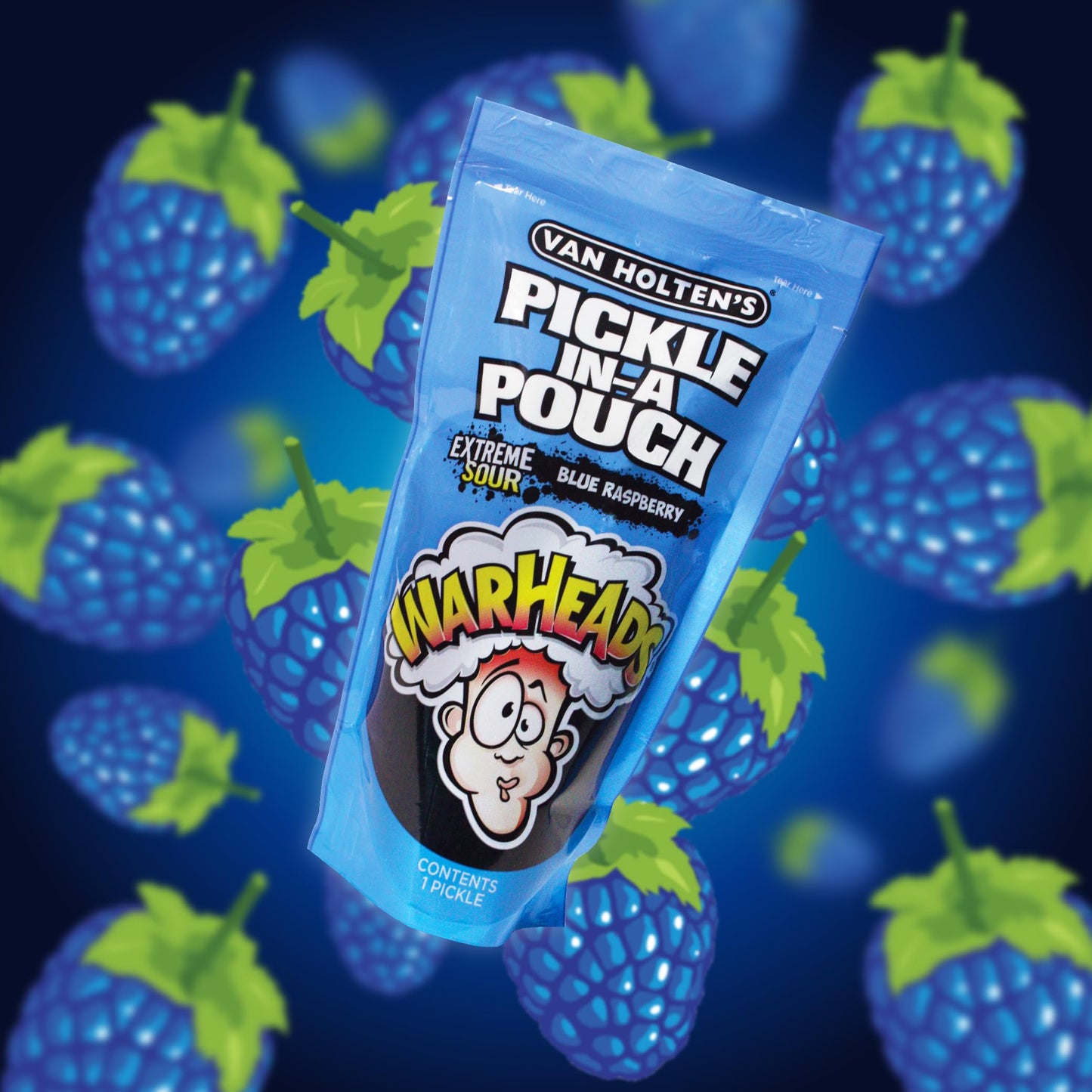 Van Holten'S Pickles - Jumbo Warheads Blue Raspberry Pickle-In-A-Pouch - 12 Pack