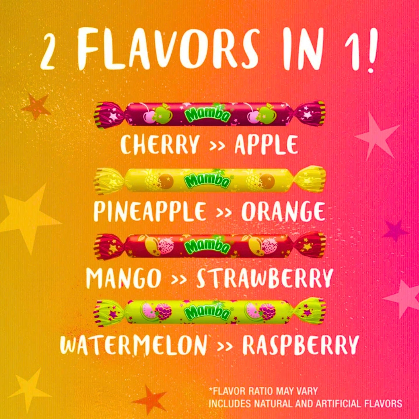 Holiday Bundle ASSORTIT Mamba Chews Magic Sticks (35 Pack) Fruit Candy Variety  8 Fun Flavors 2-In-1 Fruity Mix  Individually Wrapped Tropical Chewy Candies Share Size for Home  Office  Schools & Party Snacking