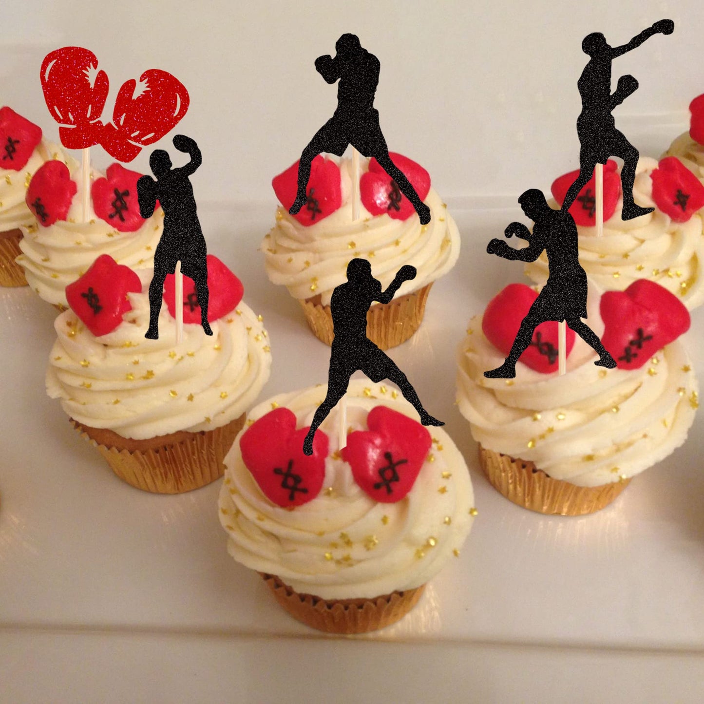 YCTHUNFISH 36 Pack Boxing Cupcake Toppers - Glitter Boxing Gloves, Gym Theme Decorations for Baby Shower, Birthday Party