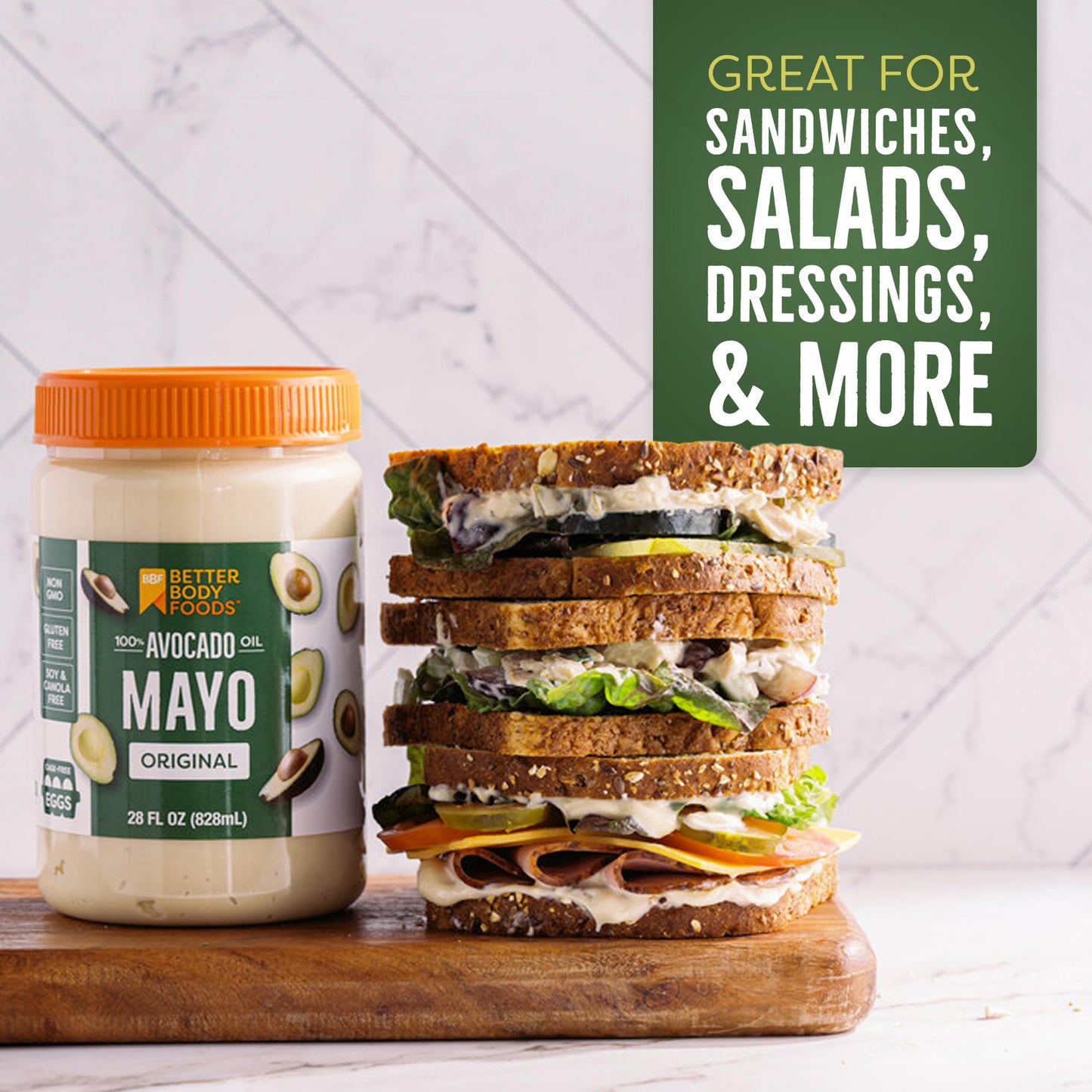 BetterBody Foods Avocado Oil Mayonnaise, Non-GMO Mayo Spread Made with Cage-Free Eggs, Paleo (28 Ounces) (Pack of 2)