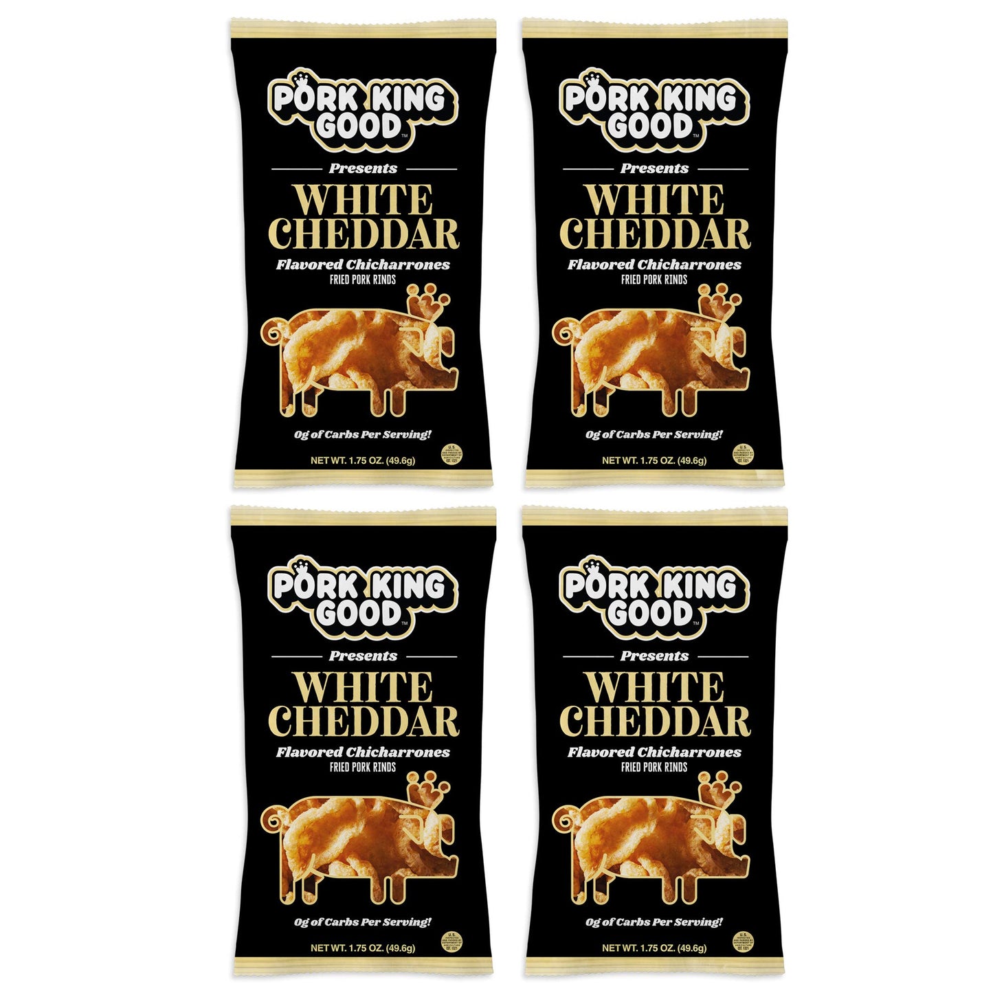 Pork King Good Pork Rinds (Chicharrones) (White Cheddar, 4 Pack)