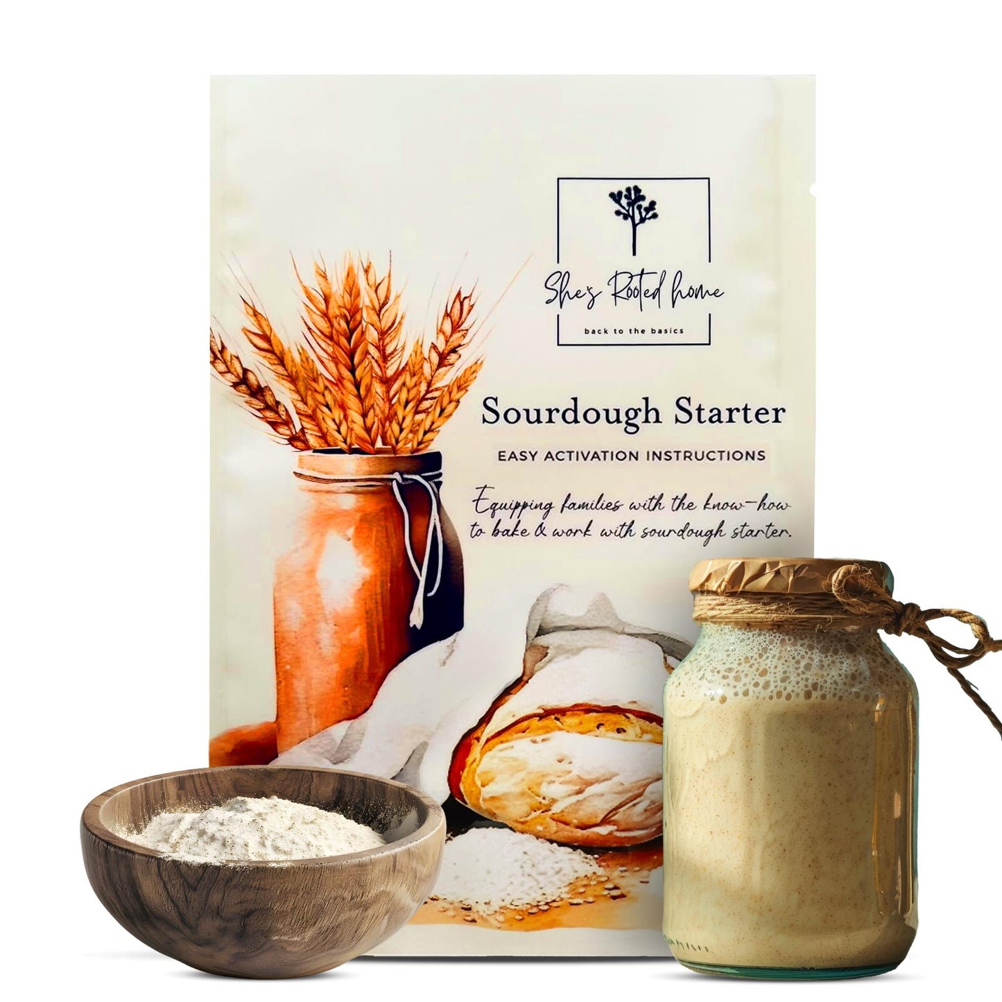Shes Rooted Home Sourdough Starter Culture | Artisan Style Live Active Starter For Baking Sourdough Bread | Perfect For Pizza  Pancakes  Focaccia | Non-Gmo Organic Sourdough Starter