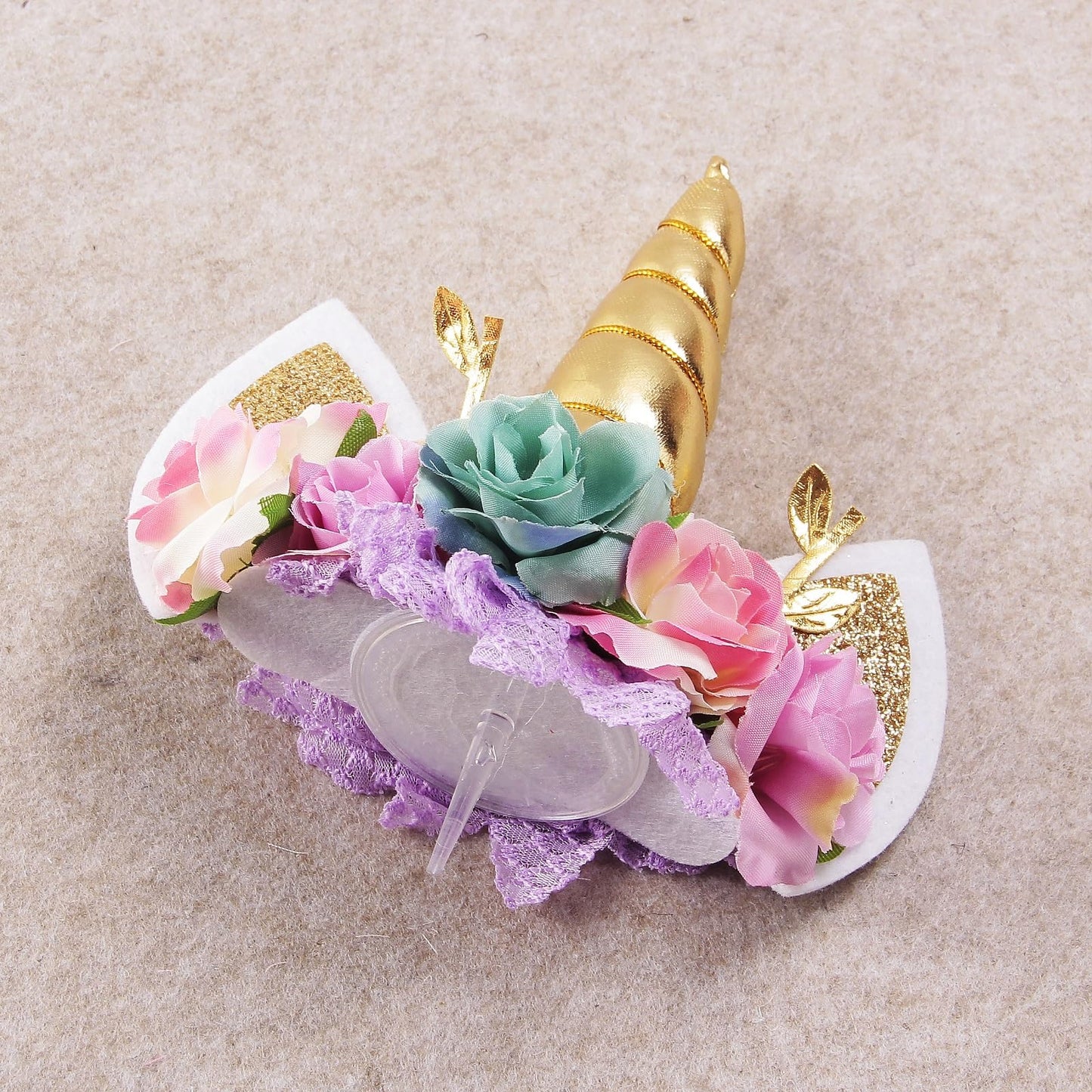 Nishine Rose Floral Unicorn Cake Topper Birthday Party Cake Decoration (Gold&Mint)