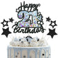 Happy 21st Birthday Cake Topper, Black Glitter and Gem Patterns Card Stock Cake Toppers, 21 Year Birthday Party Cake Decoration