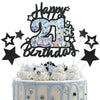 Happy 21st Birthday Cake Topper, Black Glitter and Gem Patterns Card Stock Cake Toppers, 21 Year Birthday Party Cake Decoration