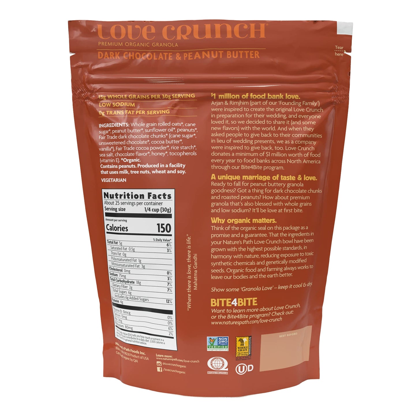 Love Crunch Organic Dark Chocolate & Peanut Butter Granola, 26.4 oz (Pack of 6), Non-GMO, Fair Trade, by Nature s Path