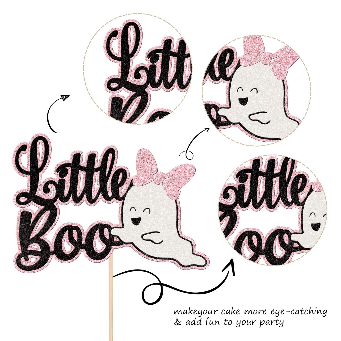1 Pcs Little Boo Cake Topper Glitter Baby Boo Ghost Halloween Cake Pick Spooky Baby Shower Cake Decoration For Halloween Theme B