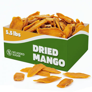 Fruitcraft Dried Mango No Sugar Added 5.5Lbs | Pure, Fresh Mango Chunks Flavor In Bulk | All-Natural Dried Mangoes For Snacking, Baking, And More | Enhanced Dry Fruit Mango Slices
