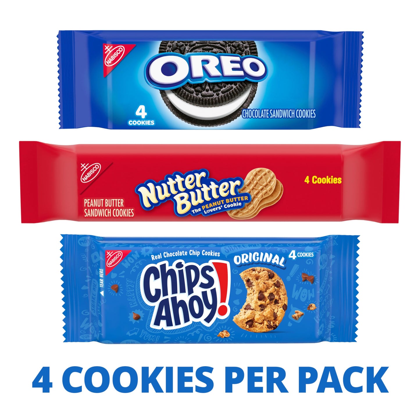 Nabisco Cookies Variety Pack, Oreo, Nutter Butter, Chips Ahoy!, 40 Snack Packs (4 Cookies Per Pack, 4 Boxes)