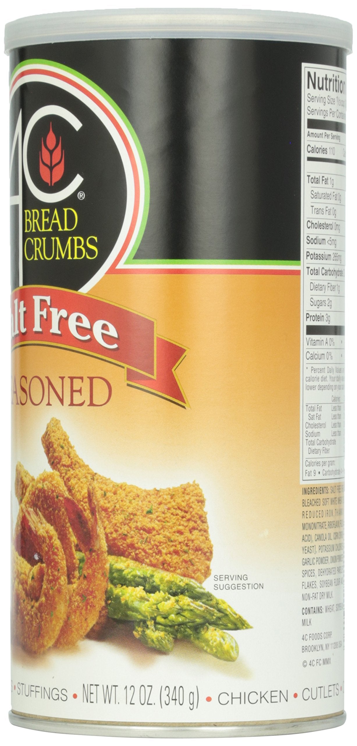 4C Premium Bread Crumbs Salt Free Bread Crumbs, Seasoned, Premium Regular & Gluten Free, Flavorful Crispy Crunchy, Value Pack (S