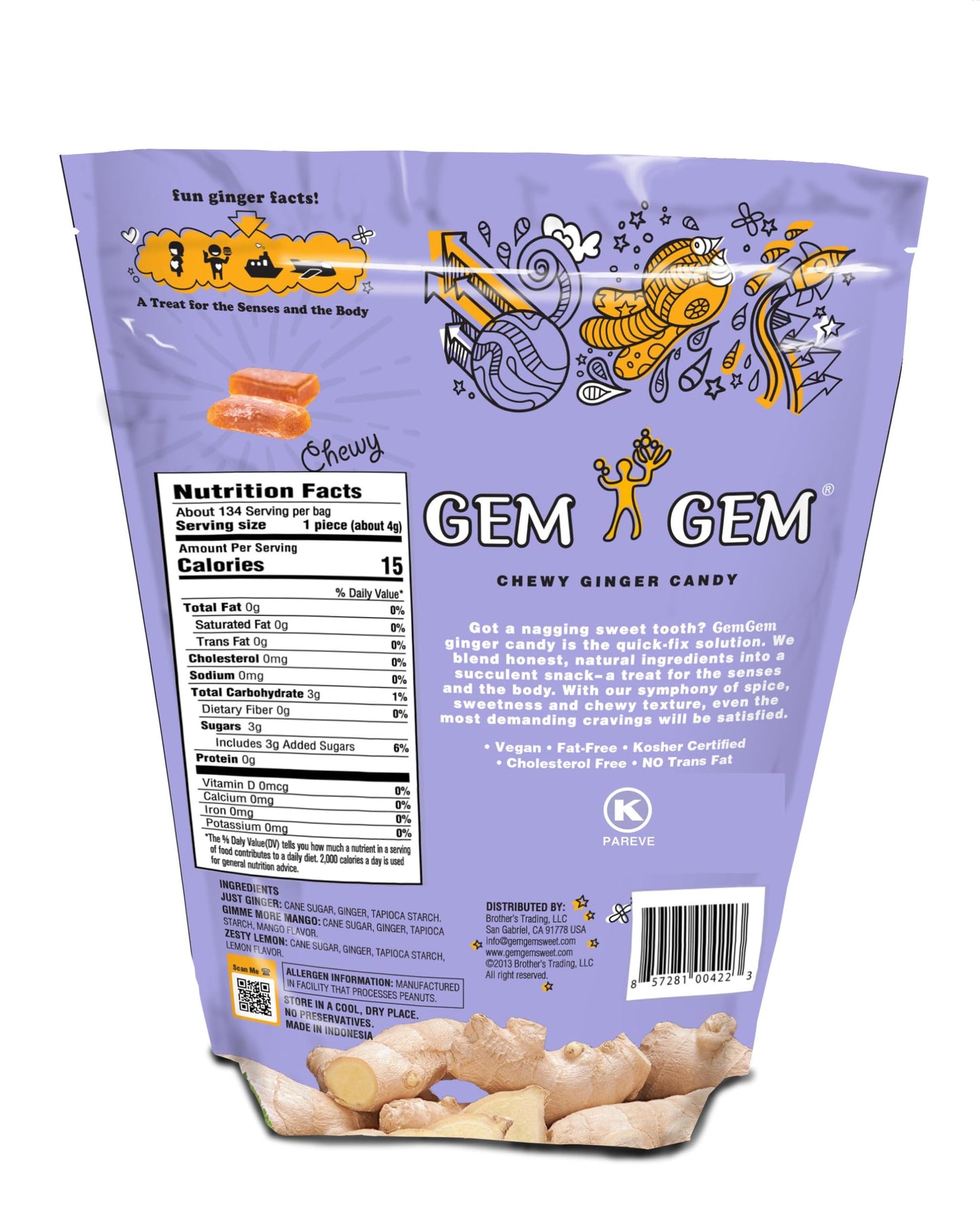 Gem Gem Ginger Candy Chewy Ginger Chews (Assorted Flavors, 19Oz)