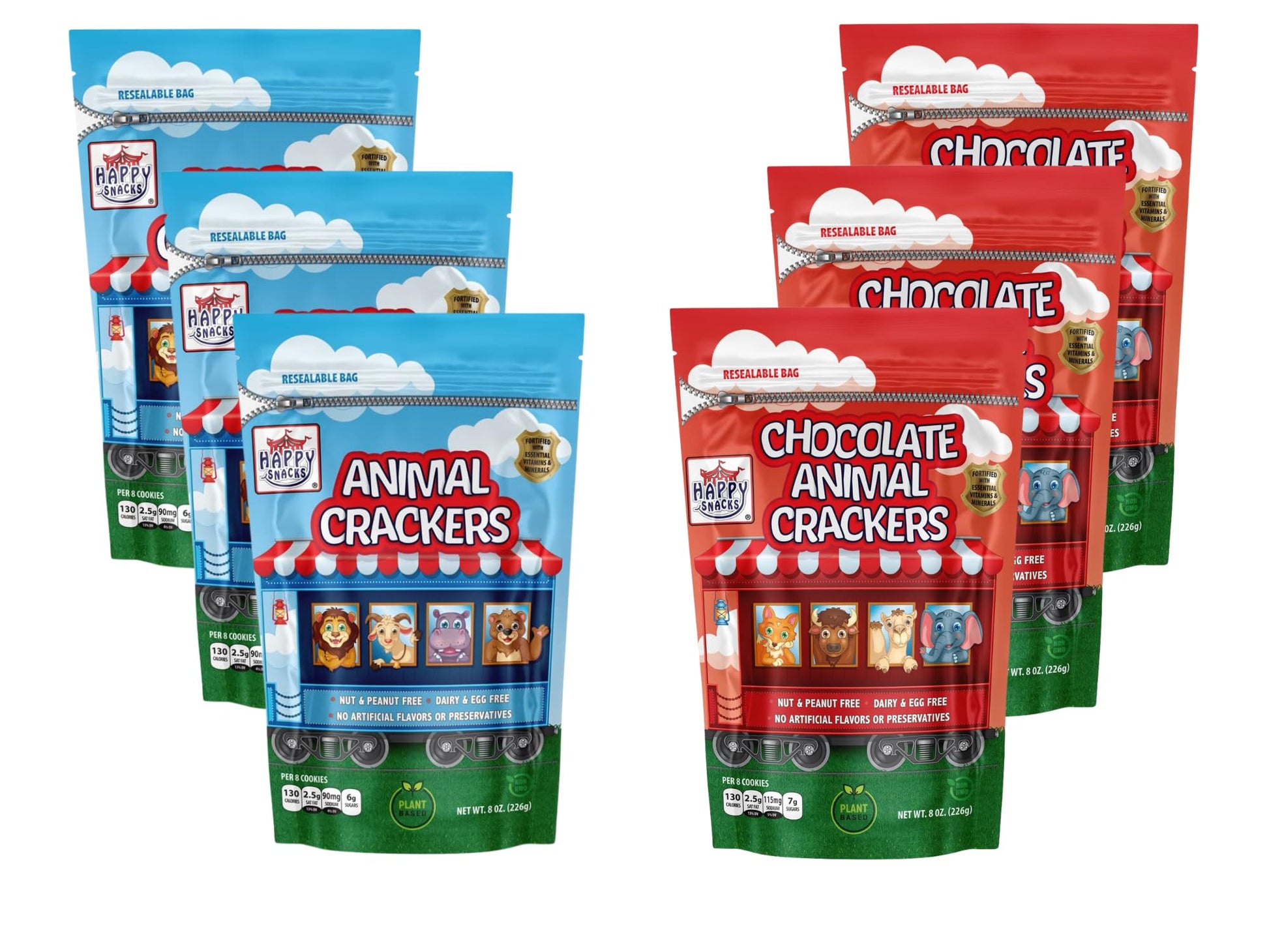 Happy Snacks Animal Crackers - Plant Based Ingredients, Animal Crackers Snack Packs, Nut & Peanut Free, Fortified With Essential