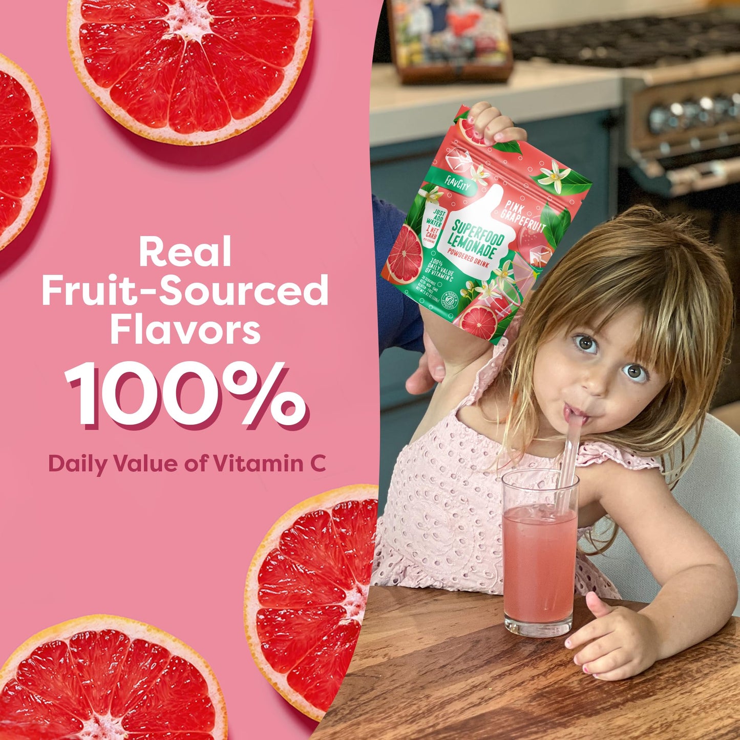 FlavCity Pink G fruit Lemonade Drink Mix - Sugar-Free, Keto, Non-GMO - 3.8 Ounce Pack