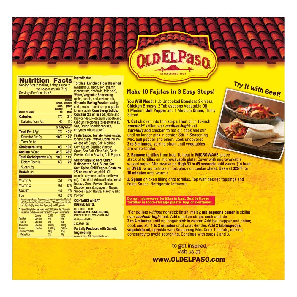 Old El Paso Fajita Dinner Kit with Flour Tortillas & Mild Sauce, 12.5 oz, Easy Meal Prep, 10 Ct