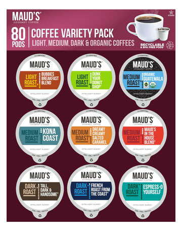 Maud'S Original Flavored Coffee Pods Variety Pack, 80 Ct | 9 Assorted Coffee Flavors | 100% Arabica Roasted Coffee | Solar Energ