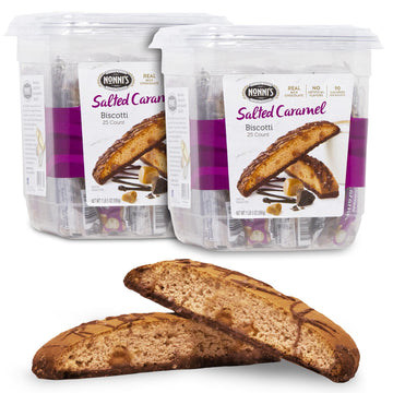 Nonni's Salted Caramel Biscotti Italian Cookies - 2 Tubs Biscotti Individually Wrapped Cookies w/Rich Milk Chocolate & Sea Salt 