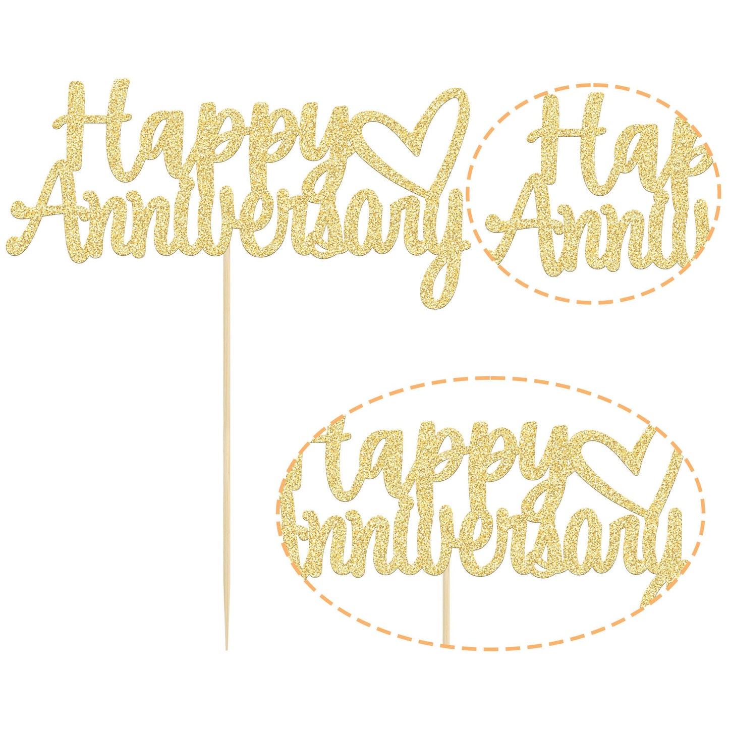 Gyufise 1 Pack Happy Anniversary Cake Topper Decorations Gold Glitter Wedding Anniversary Cake Topper Supplies Party Cake Decor