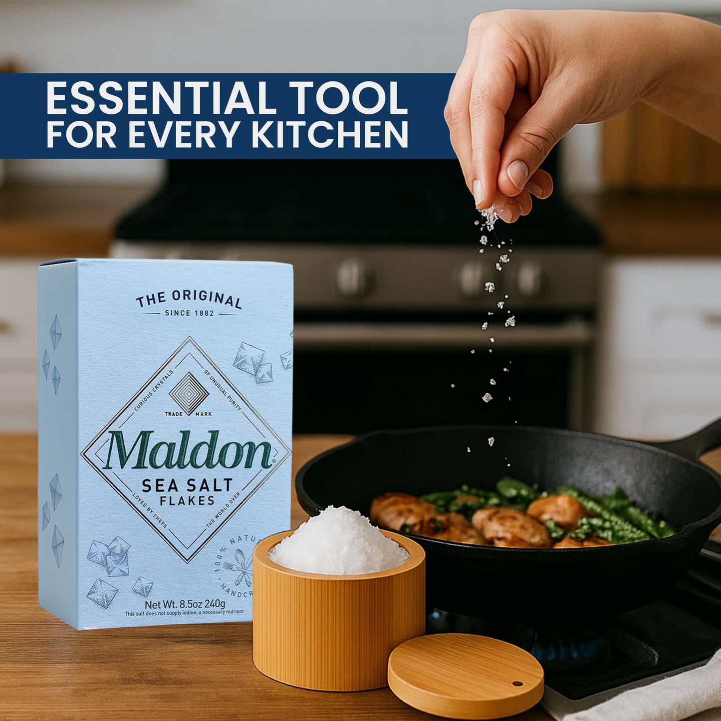 Bamboo Salt Box Cellar Canister Gift Set With Maldon Sea Salt Flakes 8.5 Oz Box - Great For Salts, Spices, Seasonings In Your Gourmet Kitchen By Northward Spirit