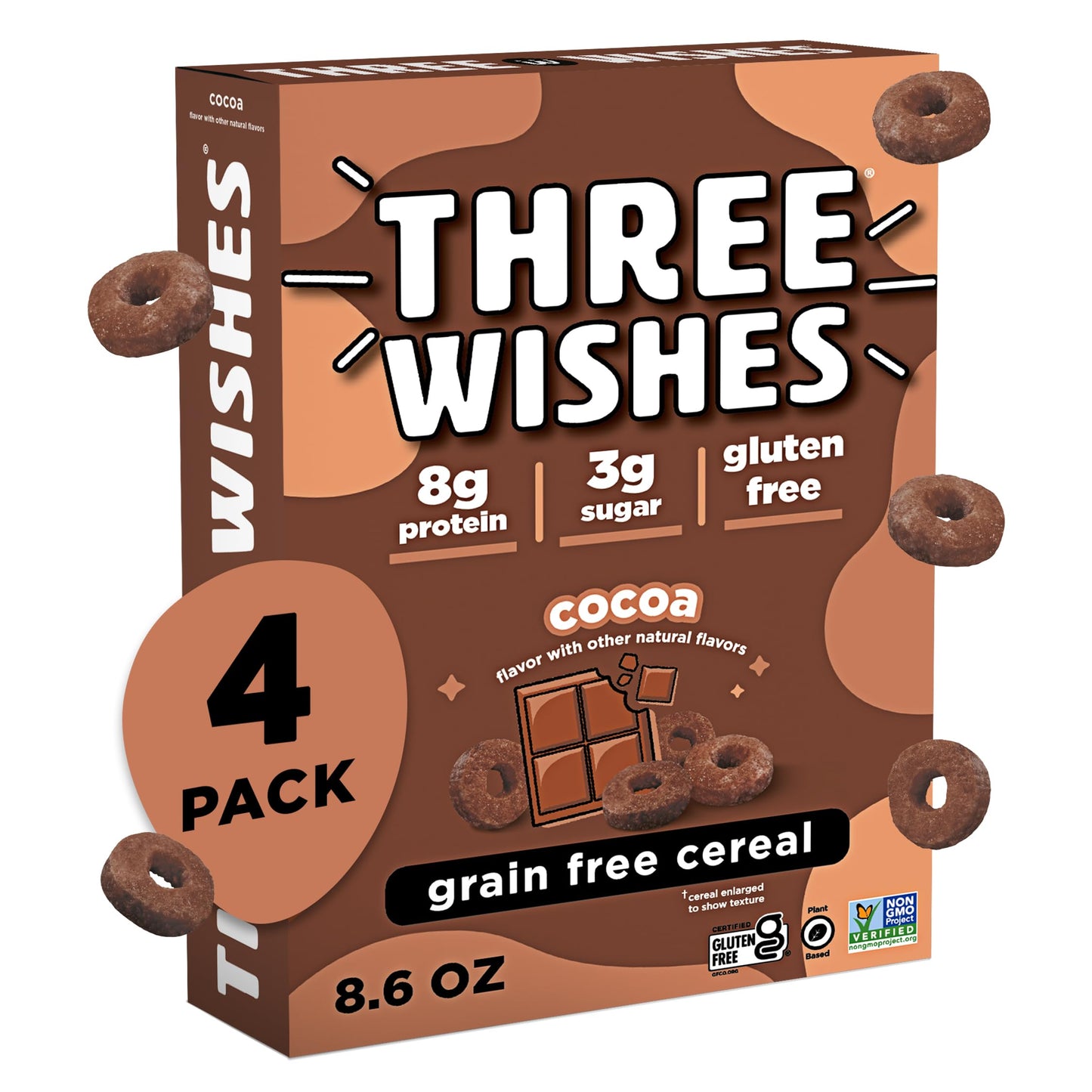 Three Wishes Grain-Free & Protein Cereal - Healthy, Low Sugar & Gluten-Free Breakfast Cereal - Low Carb, Plant-Based, Vegan & No