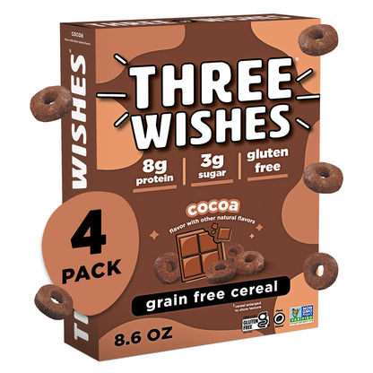 Three Wishes Grain-Free & Protein Cereal - Healthy, Low Sugar & Gluten-Free Breakfast Cereal - Low Carb, Plant-Based, Vegan & No