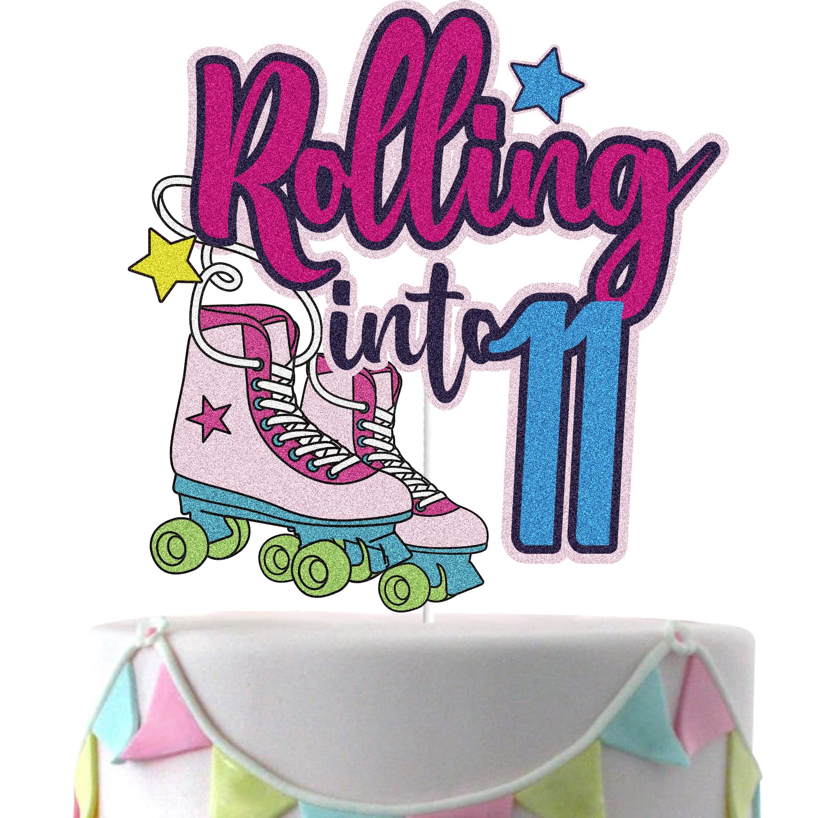 Rolling Into 11 Cake Topper Roller Skate Happy 11Th Birthday Cake Topper 11 Eleven Years Old Colorful Rolling Retro Girl Club Hi