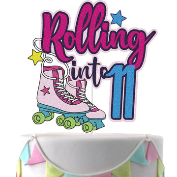 Rolling Into 11 Cake Topper Roller Skate Happy 11Th Birthday Cake Topper 11 Eleven Years Old Colorful Rolling Retro Girl Club Hi