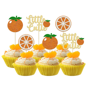 24Pcs Little Cutie Cupcake Toppers Glitter Orange Cupcake Picks Citrus Theme Baby Shower Decorations For Cutie Kids Birthday Par