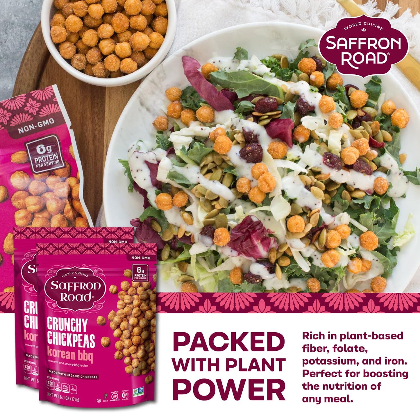 Saffron Road Roasted and Crunchy Korean BBQ Chickpeas | High Protein Snacks | Gluten-free, Vegan, Non-GMO, and Certified Halal a