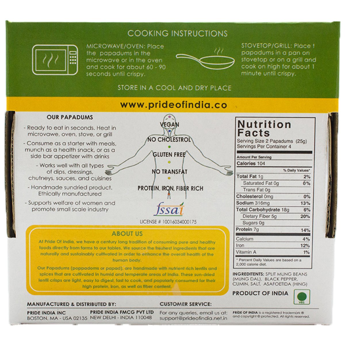 Pride Of India - Mung Bean Plain Papadum Lentil Crisp, 10 count (3.53oz - 100gm) - Plant Based Protein Snack, Gluten-Free Vegan
