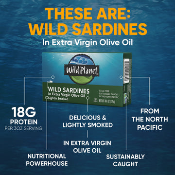 Wild  t Wild Sardines in Extra Virgin Olive Oil, Lightly Smoked, 4.4 Ounce (Pack of 12), Non-GMO, Gluten Free