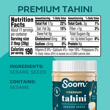 Soom Foods Ground Premium Sesame Tahini Paste 16Oz (1 Pack) | Silky Smooth Texture In Hummus, Dips, Dressings | Vegan, Nut-Free,