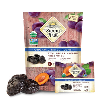 SUNNY FRUIT Organic Prunes - Dried Plums - No Added Sugars, Sulfurs or Preservatives - 30 Packs of 1.06oz Each