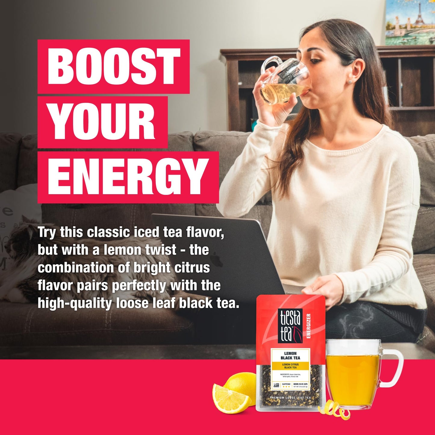 Tiesta Tea - Lemon Black Tea | Lemon Citrus Black Tea | Premium Loose Leaf Tea Blends | High Caffeinated Black Tea | Make Hot Or Iced Tea | Brews Up To 25 Cups - 2 Ounce Resealable Pouch