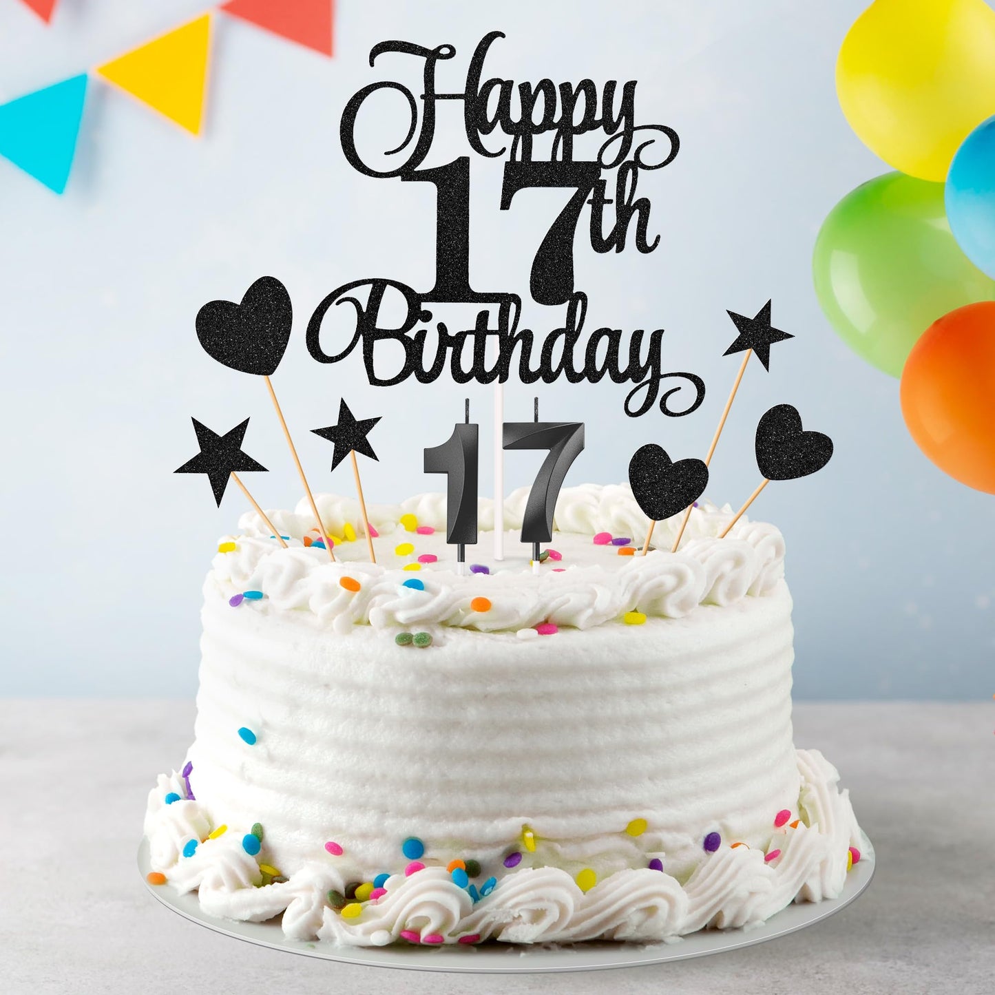 Lecferrarc 17Th Birthday Cake Decorations, 17Th Birthday Candles Cake Numeral Candles And Glitter Happy 17Th Birthday Cake Toppe