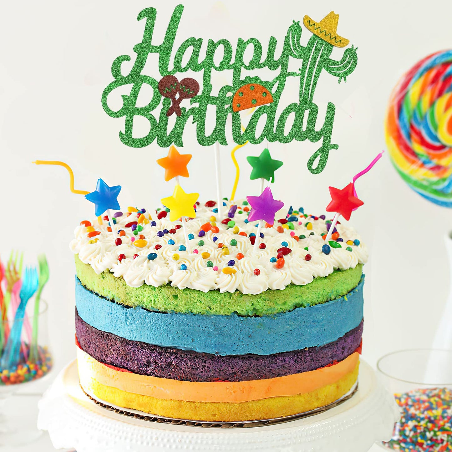Feliz Cumpleaos Fiesta Cake Topper Mexican Themed Birthday Supplies Happy Birthday Fiesta Party Decorations With Cactus Taco And