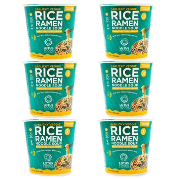 Lotus Foods Organic Garlicky Veggie Rice Ramen Noodle Soup - Ramen Noodles, Cup Of Noodles, Instant Ramen Bowl, Made With Organic Brown Rice - 1.94 Oz Cups (Pack Of 6)