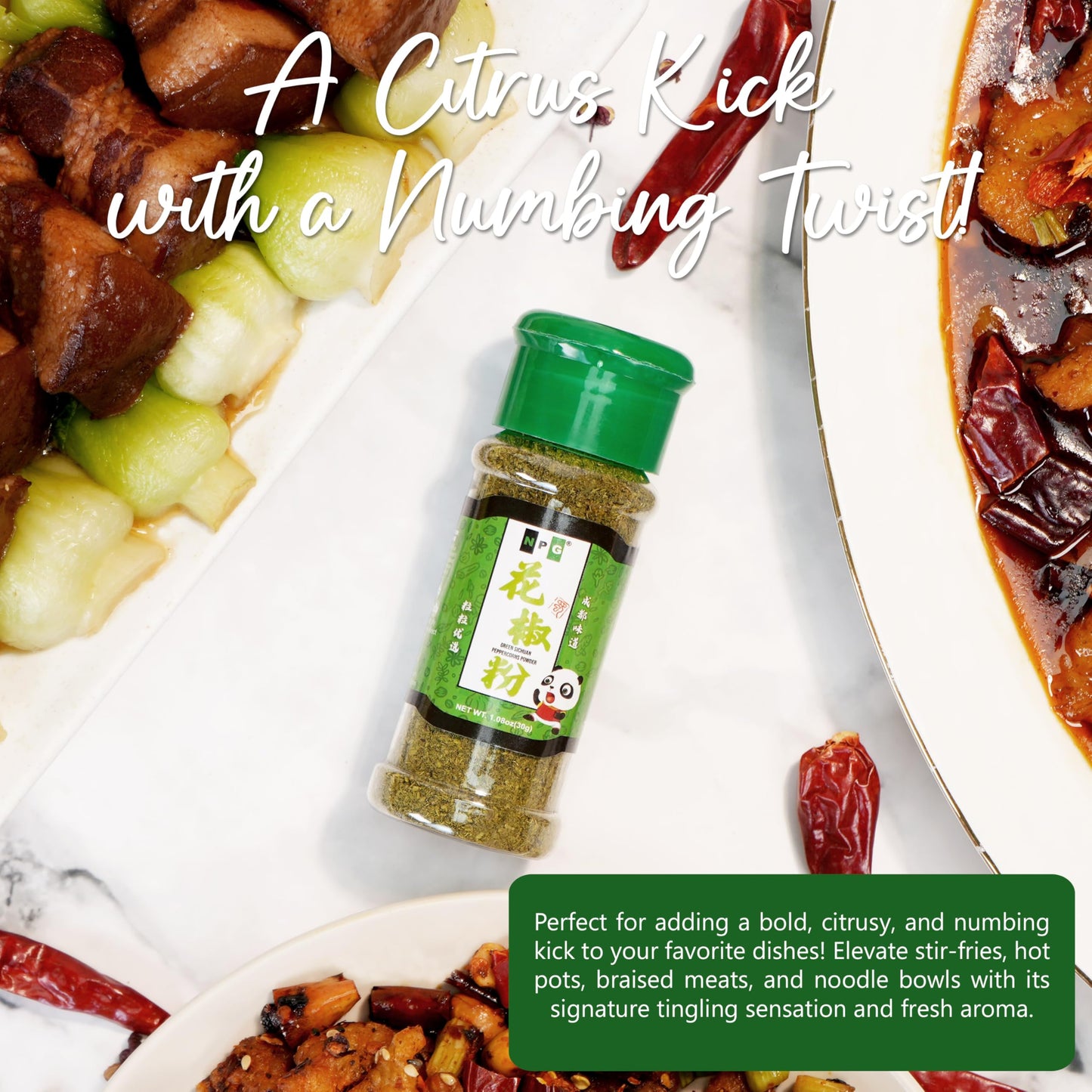 Natural Plus Green Premium Szechuan Green Peppercorns Powder, 1.08 Oz, Ideal for Kung Pao Chicken and Mapo Tofu