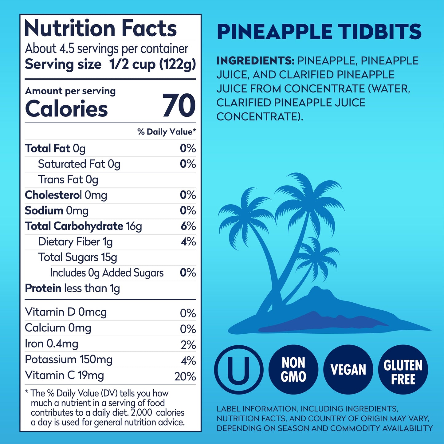 Dole Canned Fruit, Pineapple Tidbits in 100% Pineapple Juice, Gluten Free, Pantry Staples, 20 Oz, 12 Count, Packaging May Vary