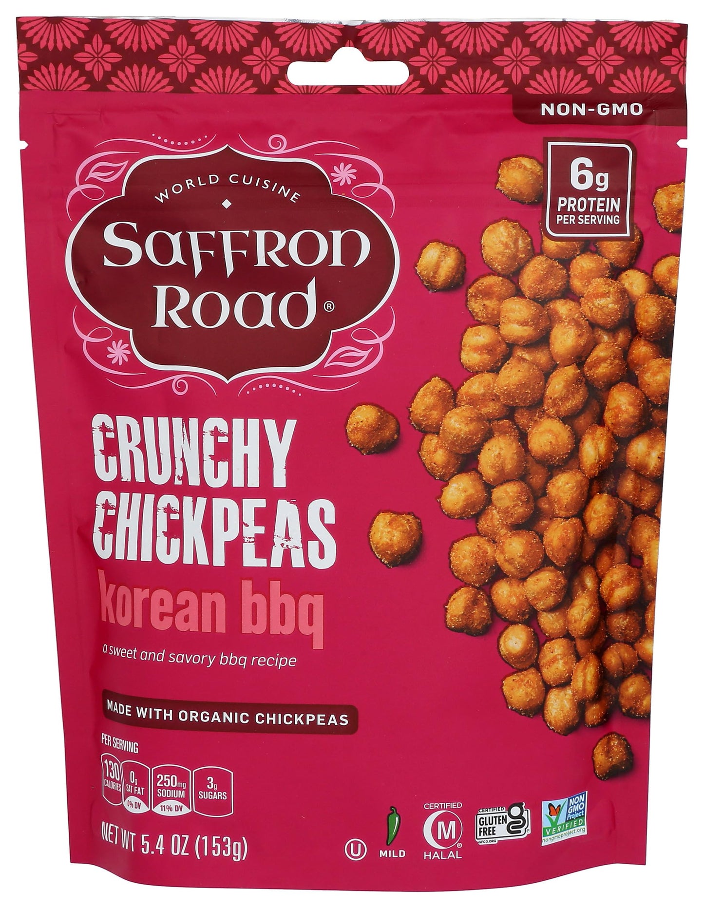 Saffron Road Korean Bbq Crunchy Chickpea Snack, 6Oz - Gluten Free, Non-Gmo, Halal, Kosher, Vegan