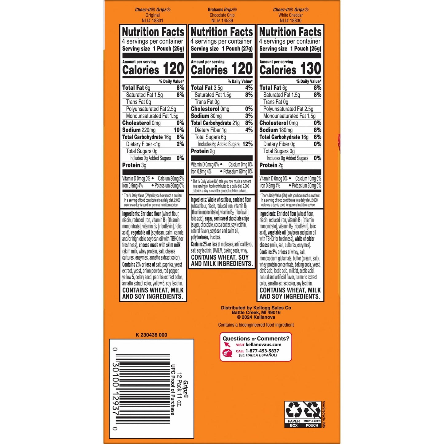 Gripz Mini Baked Snack Crackers, Sweet and Salty Snacks, Variety Pack, 11oz Box (12 Pouches)