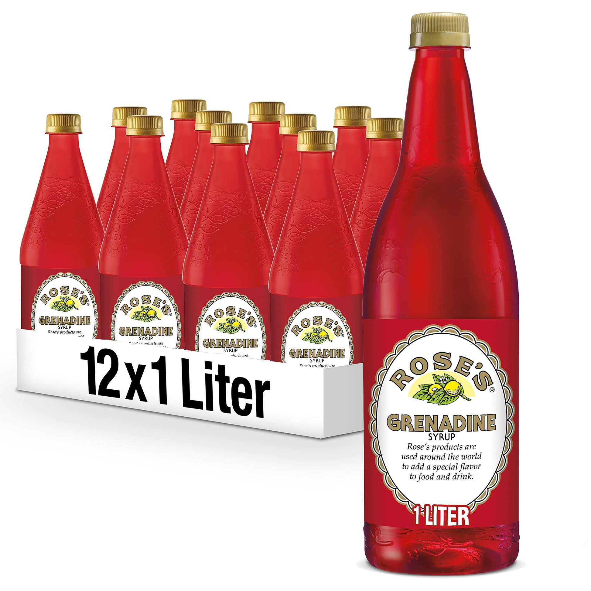 Rose S Grenadine  1 L Bottle (Pack Of 12)  Made With Pomegranate Flavor  Mixer To Add To Mixed Flavors And Non-Alchoholic Drinks  Trusted By Bartenders