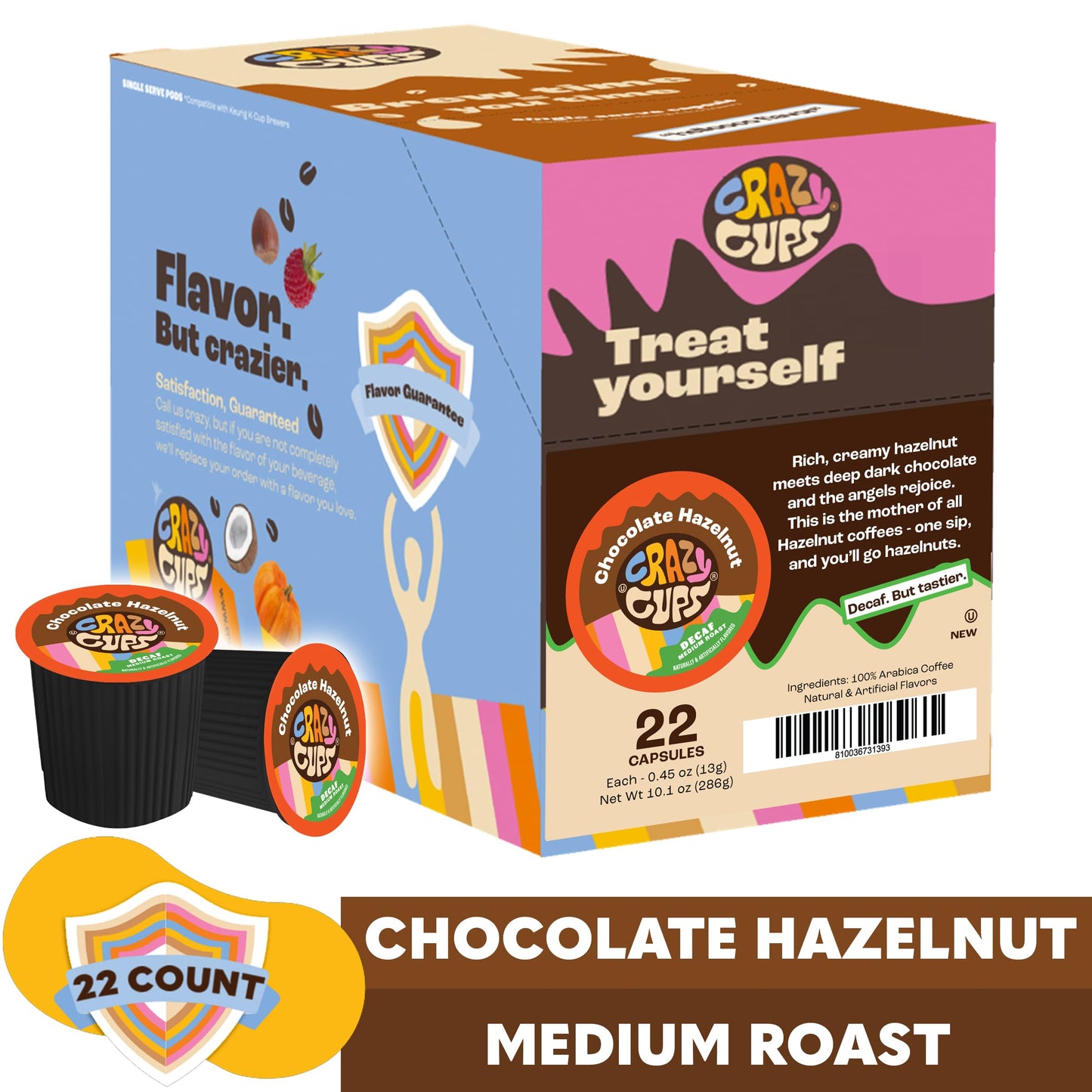 Crazy Cups Decaf Batter Then Hazelnut, Decaffeinated Hazelnut Flavored Coffee Pods, Single Serve Hot Or Iced Medium Roast Coffee