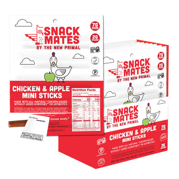 New Primal Snack Mates Chicken & Apple Sticks, Gluten Free Healthy Snacks for Kids, Low Sugar High Protein Back to School Snacks
