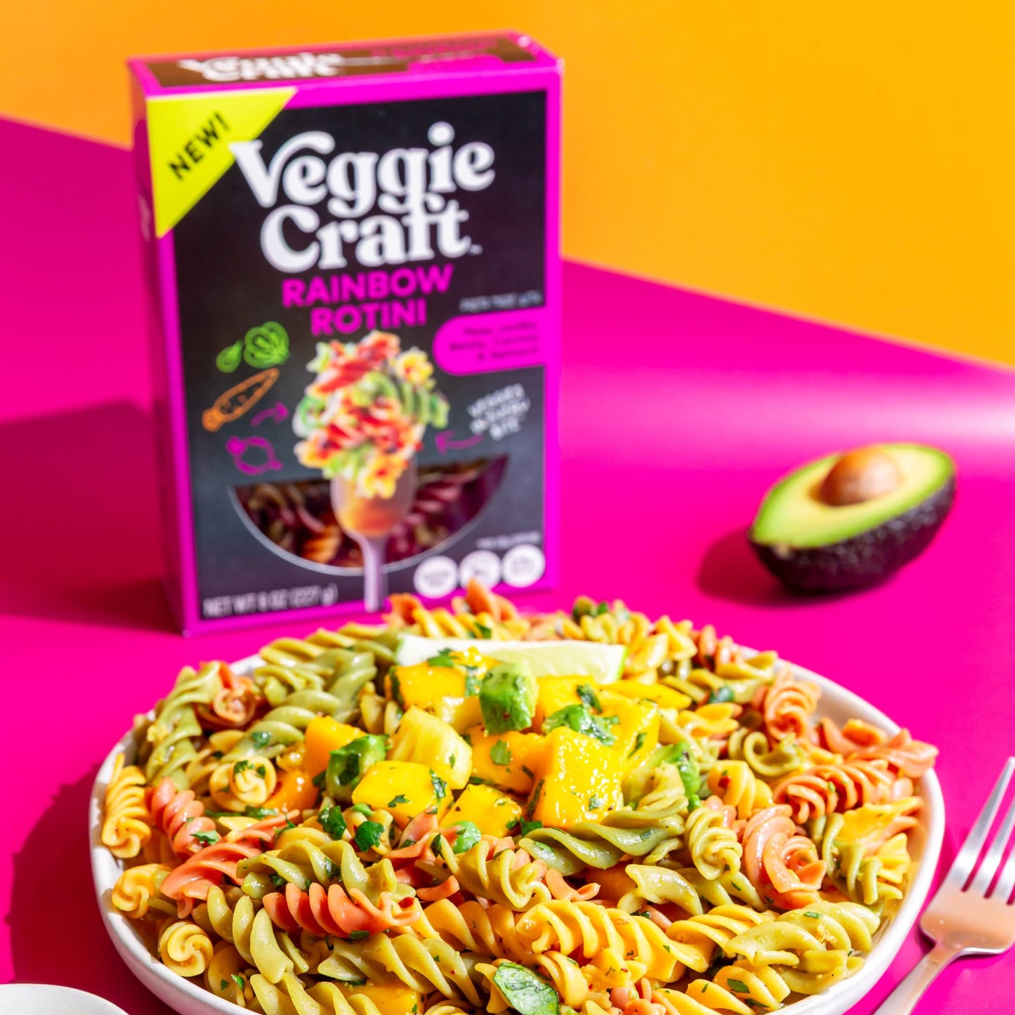 Veggiecraft Farms Rainbow Rotini Pasta - Lentil Protein Pasta with Pea & Spinach  Gluten Free Noodles  High Fiber  Vegan  23 g Protein Per Serving - 8 oz (Pack of 1)