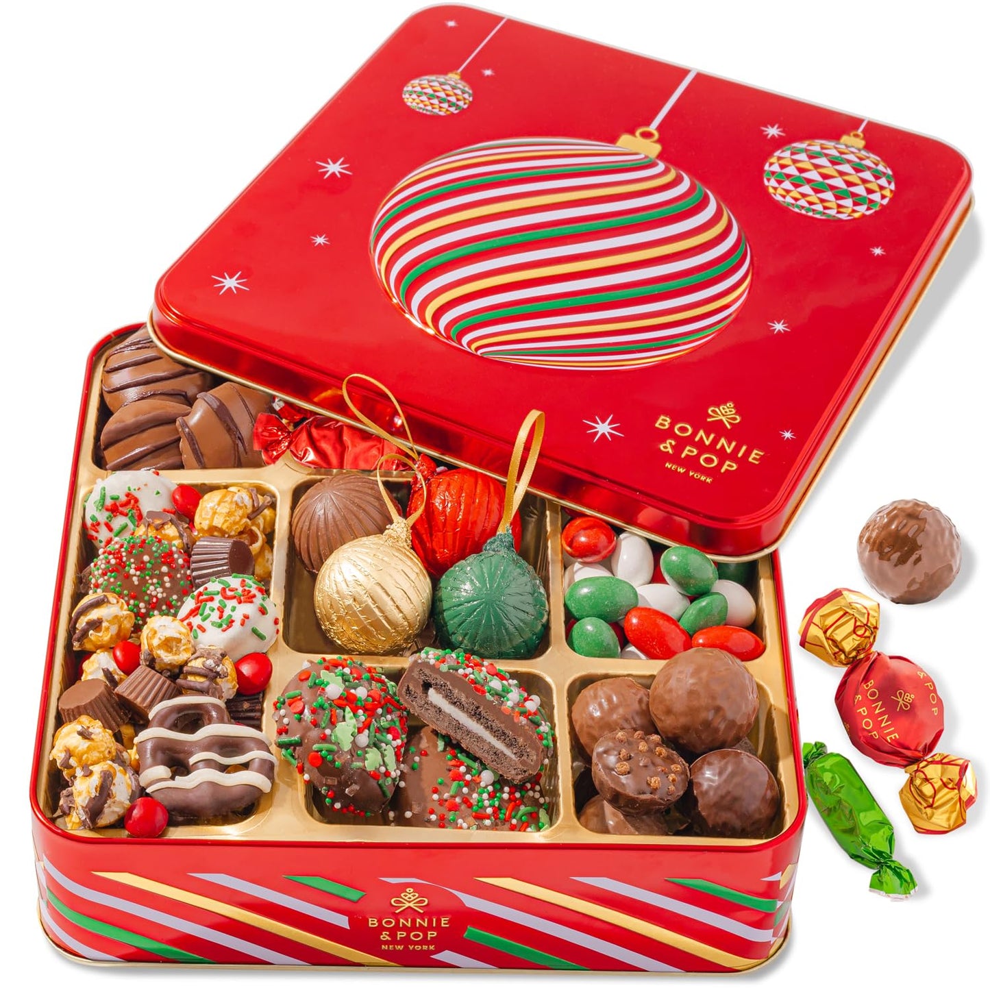 Holiday Gourmet Chocolate Candy Gift Basket with Keepsake Tray - Bonnie and Pop