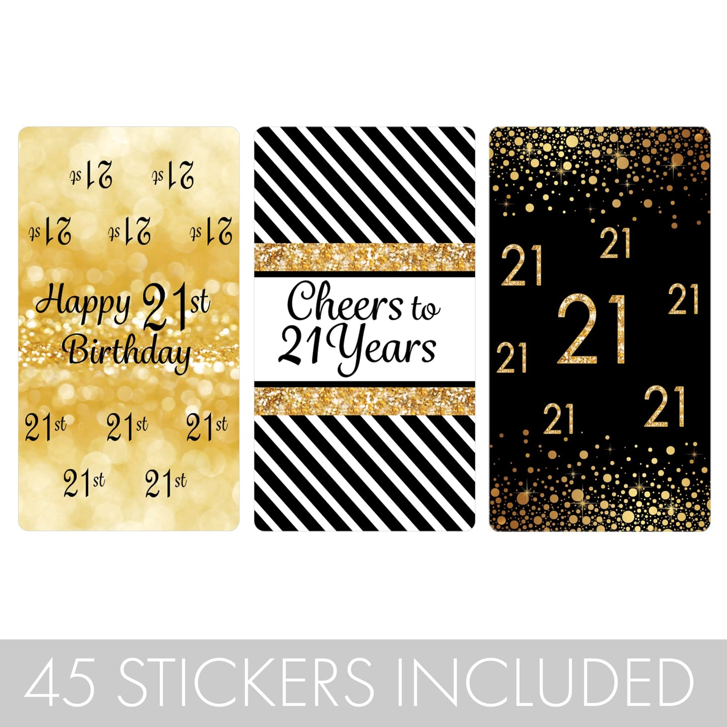 Distinctivs Black And Gold 21St Birthday Party Mini Candy Bar Wrappers - 45 Stickers, 21St Birthday Decorations