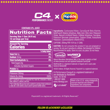 Cellucor C4 Energy Drink, Carbonated Sugar Free, G  Popsicle, 16 Fl Oz, Pack of 12