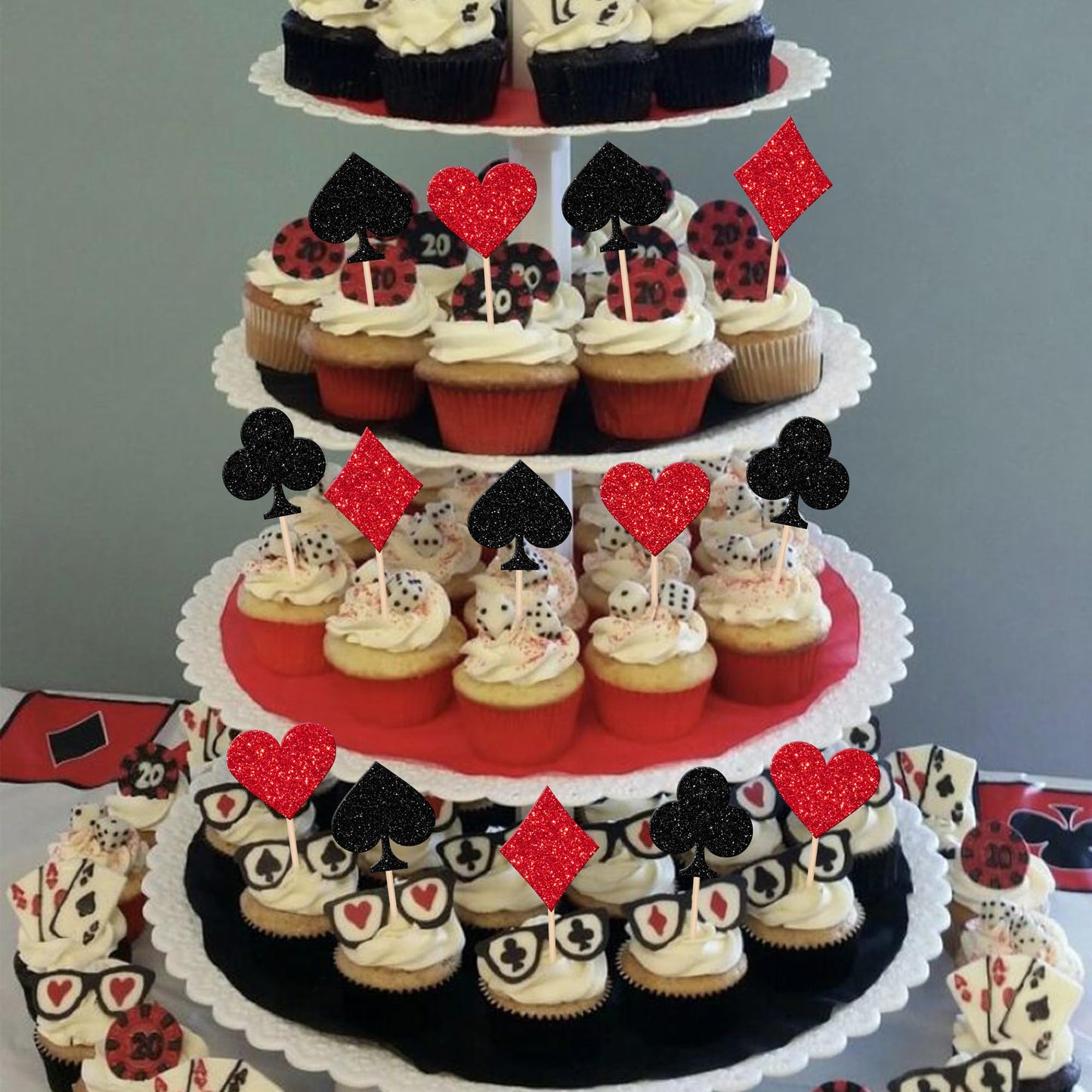 ZHUOWEISM  card-style  card-style Cupcake Toppers, 24 PCS, Glitter Paper, Design 7, Cake Decorations for Birthday Parties