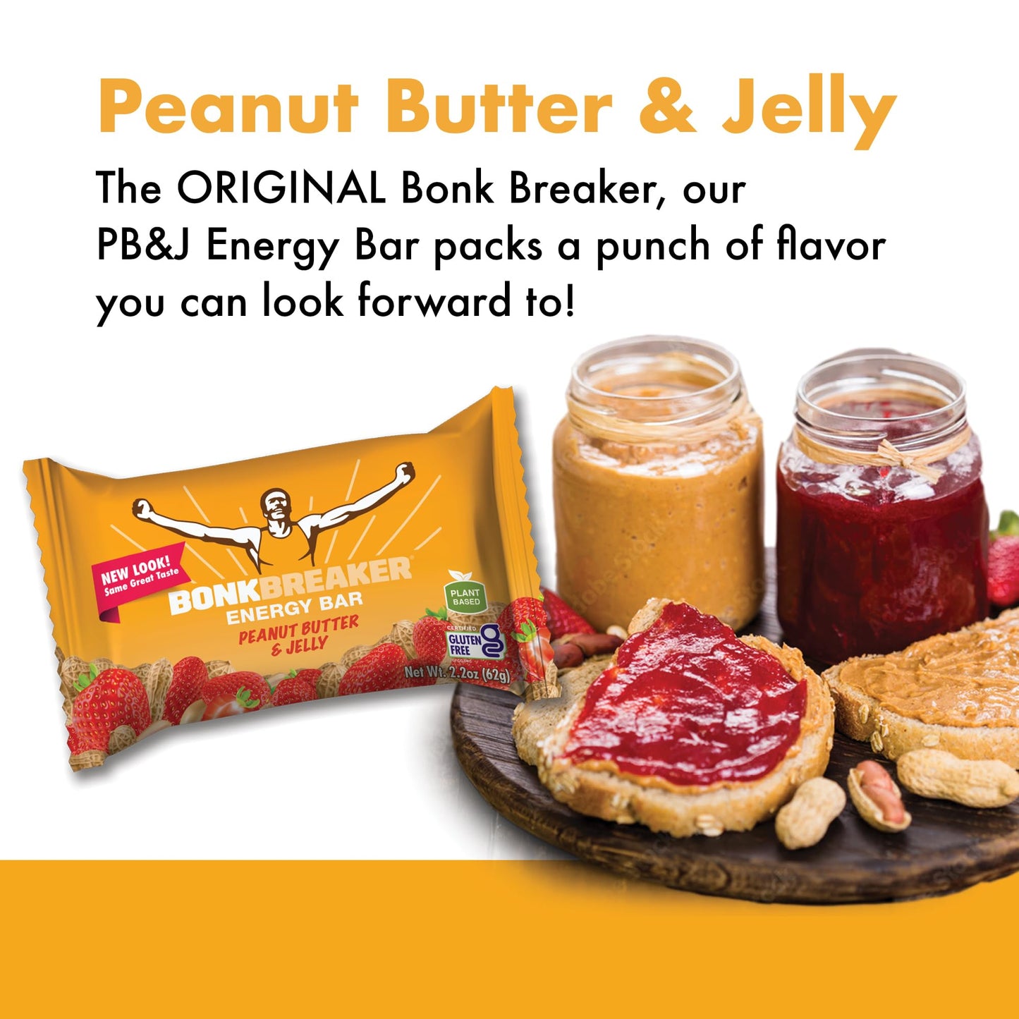 Bonk Breaker Real Food Energy Bar Gluten-Free, 8G Protein, Peanut Butter And Jelly Flavor, 62G Bar (12 Pack)